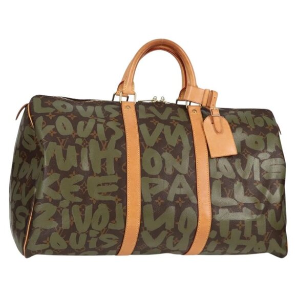 LOUIS VUITTON Monogram Graffiti Keepall 50 Boston Bag Khaki M92196 Auth 115621AM - Picture 1 of 16